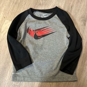 Nike Kids Gray and Black Long Sleeve Tee with Red Graphic